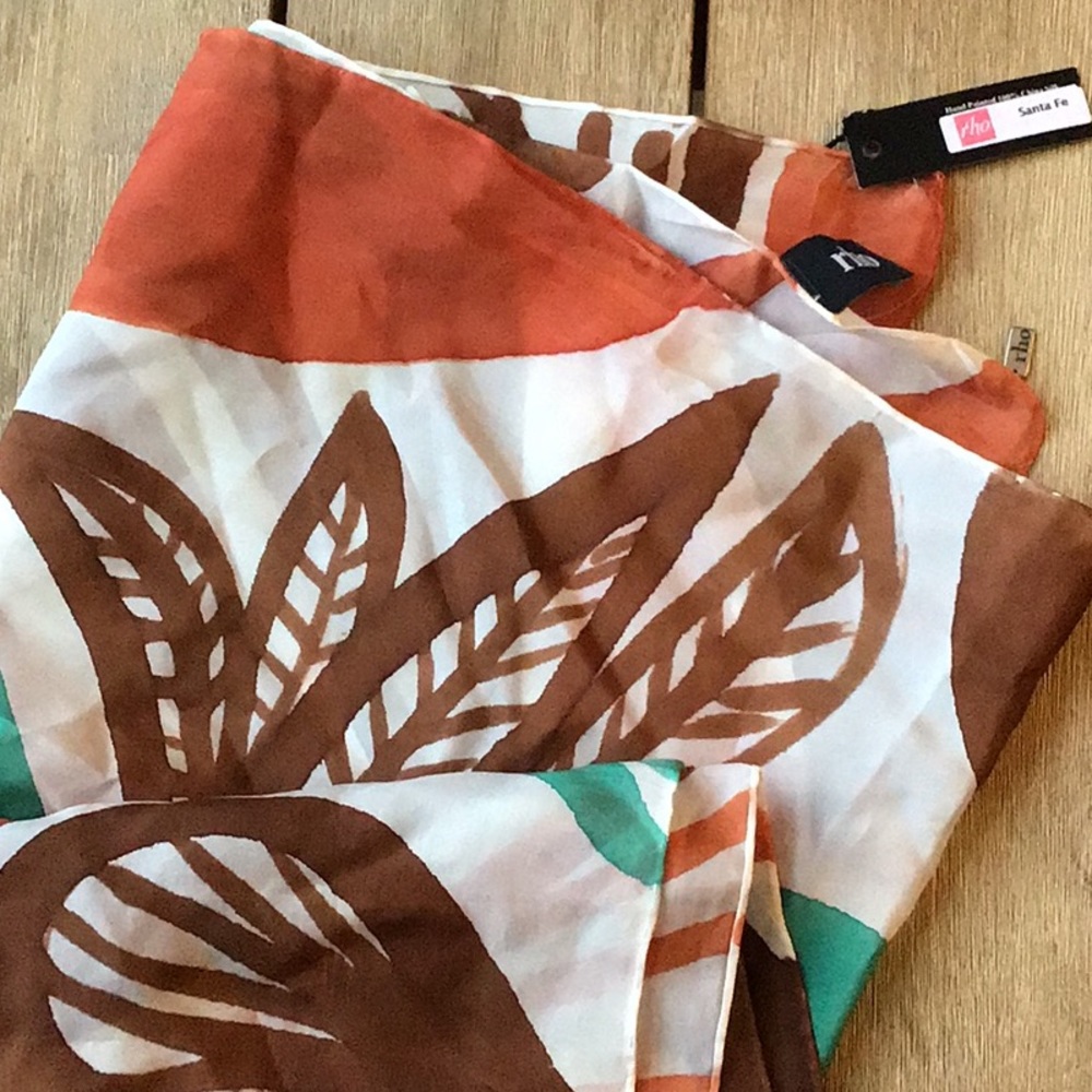 NWT Rho hand painted silk wrap/long scarf 25”x88”